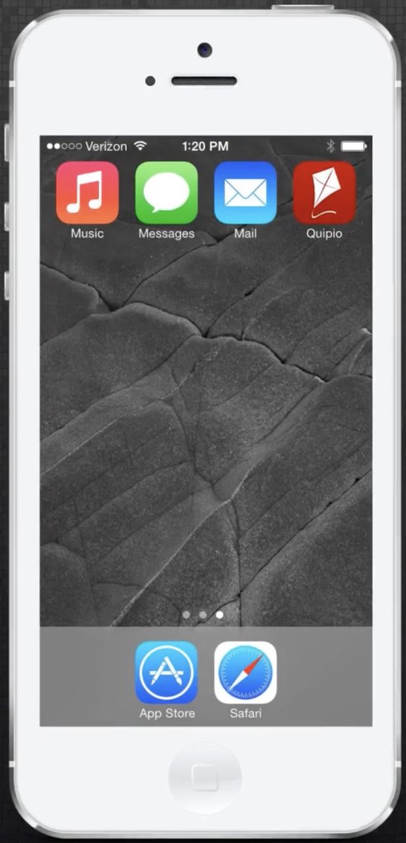 An iPhone home screen with Quipio beside Music, Messages and Mail