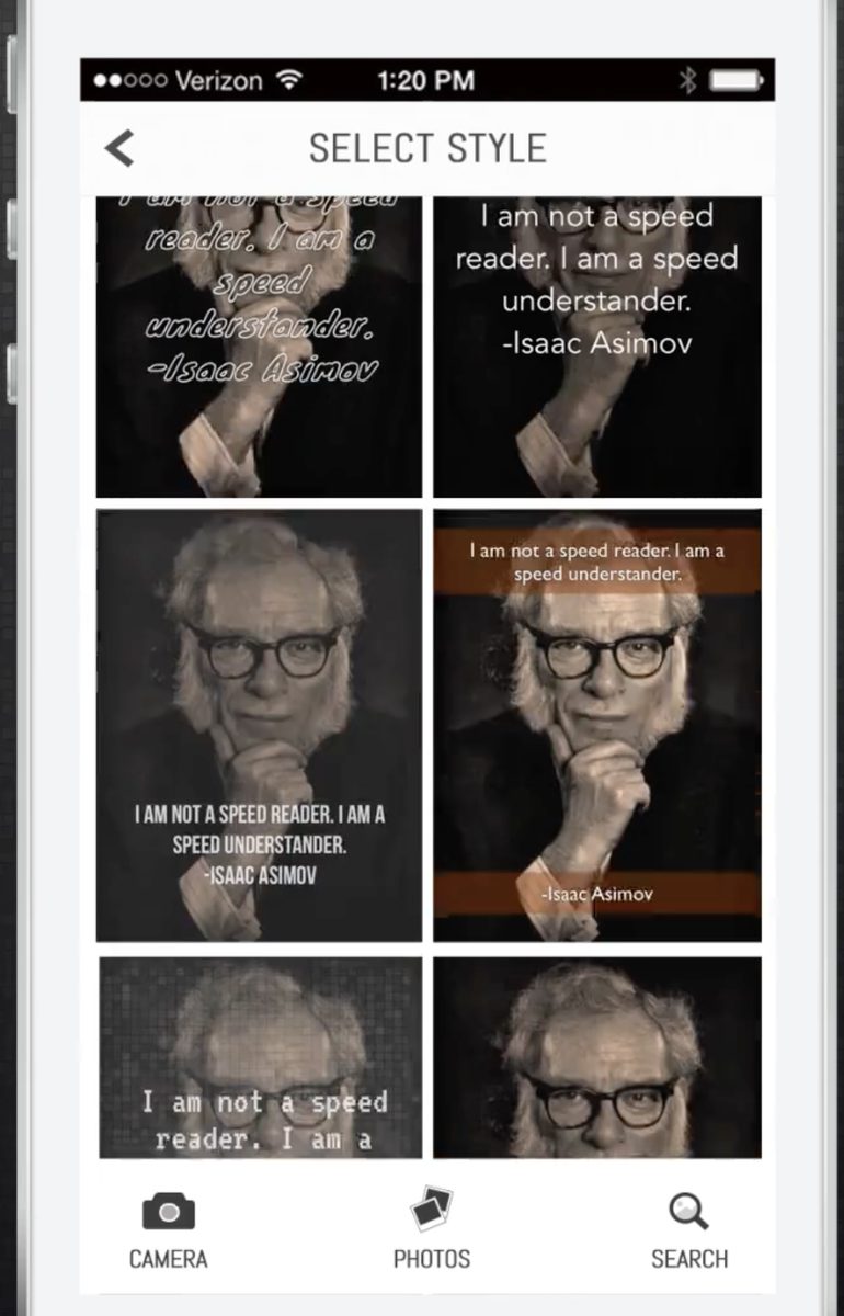 Select Style: the quote laid over a photo in six overlay styles